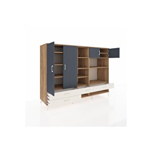 Kronos Dolap 12 Raflı 4 Çekmeceli 4 Kapaklı 220x59x163 Çam-antrasit/aytaşı