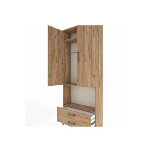 Arges Dolap 3 Raflı 2 Çekmeceli Tek Askılı 88x30x221 Çam-çam