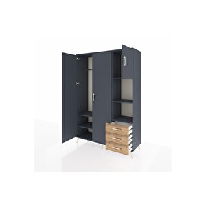 Hyperion Dolap 5 Raflı 3 Çekmeceli Tek Askılı 132x44x195 Antrasit-antrasit/çam