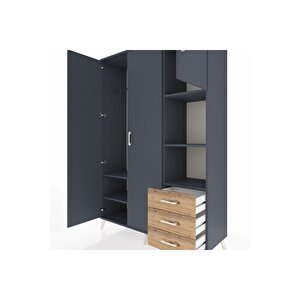 Hyperion Dolap 5 Raflı 3 Çekmeceli Tek Askılı 132x44x195 Antrasit-antrasit/çam