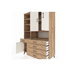 Kronos Dolap 8 Raflı 5 Çekmeceli 3 Kapaklı 132x59x195 Çam-aytaşı/çam