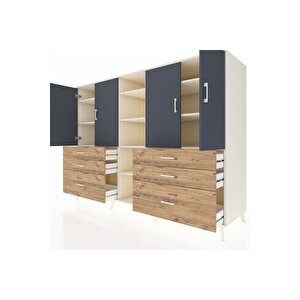 Kronos Dolap 10 Raflı 6 Çekmeceli 4 Kapaklı 220x59x163 Aytaşı-antrasit/çam