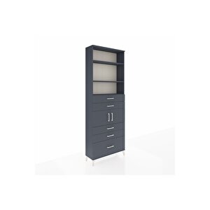 Arges Dolap 4 Raflı 5 Çekmeceli 2 Kapaklı 88x30x243 Antrasit-antrasit