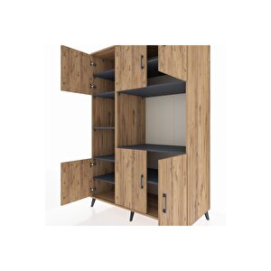 Kronos Dolap 9 Raflı 6 Kapaklı 132x59x195 Çam-çam/antrasit