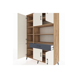 Hyperion Dolap 10 Raflı Tek Çekmeceli 6 Kapaklı 132x44x195 Çam-aytaşı/antrasit