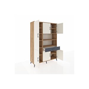 Hyperion Dolap 10 Raflı Tek Çekmeceli 6 Kapaklı 132x44x195 Çam-aytaşı/antrasit