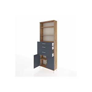 Arges Dolap 4 Raflı 3 Çekmeceli 2 Kapaklı 88x30x243 Çam-antrasit