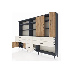 Arges Dolap 10 Raflı 6 Çekmeceli 4 Kapaklı 220x30x163 Antrasit-çam/aytaşı