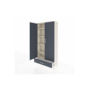 Arges Dolap 5 Raflı Tek Çekmeceli 2 Kapaklı 88x30x182 Aytaşı-antrasit