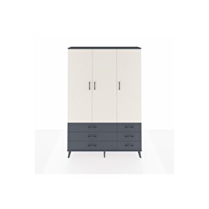 Arges Dolap 5 Raflı 6 Çekmeceli Tek Askılı 132x30x195 Antrasit-aytaşı/antrasit