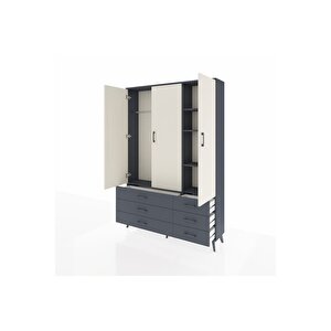 Arges Dolap 5 Raflı 6 Çekmeceli Tek Askılı 132x30x195 Antrasit-aytaşı/antrasit