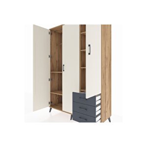 Hyperion Dolap 6 Raflı 3 Çekmeceli Tek Askılı 132x44x195 Çam-aytaşı/antrasit