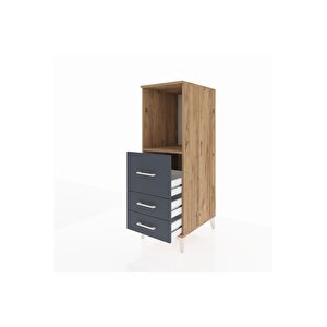 Kronos Dolap Tek Raflı 3 Çekmeceli 44x59x134 Çam-antrasit