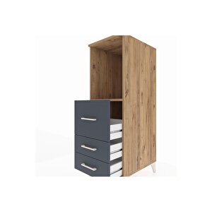 Kronos Dolap Tek Raflı 3 Çekmeceli 44x59x134 Çam-antrasit