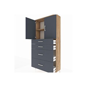 Arges Dolap 2 Raflı 4 Çekmeceli 2 Kapaklı 88x30x182 Çam-antrasit