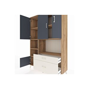 Hyperion Dolap 7 Raflı 2 Çekmeceli 5 Kapaklı 132x44x195 Çam-antrasit/aytaşı