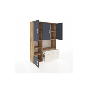 Hyperion Dolap 7 Raflı 2 Çekmeceli 5 Kapaklı 132x44x195 Çam-antrasit/aytaşı