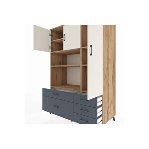 Kronos Dolap 7 Raflı 5 Çekmeceli 3 Kapaklı 132x59x195 Çam-aytaşı/antrasit