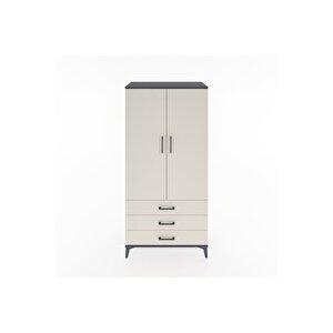 Hyperion Dolap 2 Raflı 3 Çekmeceli 2 Kapaklı 88x44x182 Antrasit-aytaşı