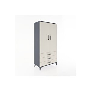 Hyperion Dolap 2 Raflı 3 Çekmeceli 2 Kapaklı 88x44x182 Antrasit-aytaşı