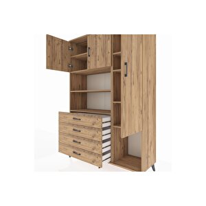 Hyperion Gardrop 8 Raflı 4 Çekmeceli 3 Kapaklı 132x44x195 Çam-çam