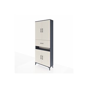 Arges Dolap 5 Raflı Tek Çekmeceli 4 Kapaklı 88x30x221 Antrasit-aytaşı