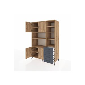 Kronos Dolap 9 Raflı 4 Çekmeceli 4 Kapaklı 132x59x195 Çam-çam/antrasit