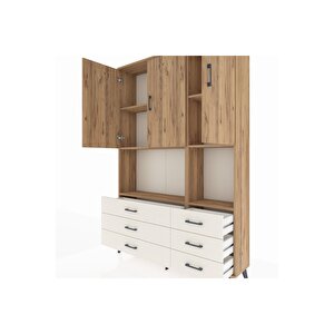 Arges Dolap 6 Raflı 6 Çekmeceli 3 Kapaklı 132x30x195 Çam-çam/aytaşı
