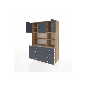 Hyperion Gardrop 8 Raflı 8 Çekmeceli 3 Kapaklı 132x44x195 Çam-antrasit