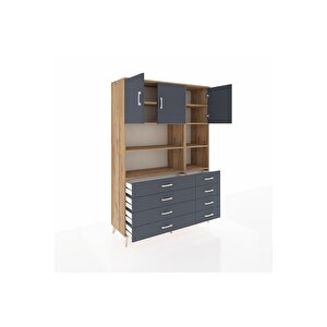 Hyperion Gardrop 8 Raflı 8 Çekmeceli 3 Kapaklı 132x44x195 Çam-antrasit