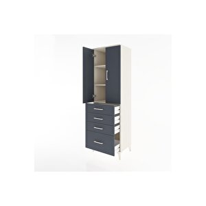 Hyperion Dolap 3 Raflı 4 Çekmeceli 2 Kapaklı 60x44x195 Aytaşı-antrasit