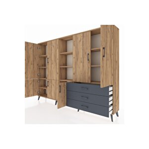 Arges Dolap 11 Raflı 3 Çekmeceli 7 Kapaklı 220x30x163 Çam-çam/antrasit