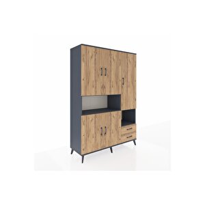 Hyperion Gardrop 10 Raflı 2 Çekmeceli 5 Kapaklı 132x44x195 Antrasit-çam