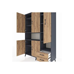 Hyperion Gardrop 10 Raflı 2 Çekmeceli 5 Kapaklı 132x44x195 Antrasit-çam