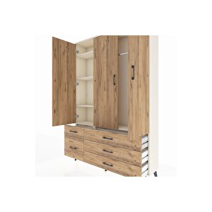 Arges Gardrop 5 Raflı 5 Çekmeceli Tek Askılı 132x30x195 Aytaşı-çam