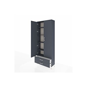 Arges Dolap 5 Raflı 2 Çekmeceli 2 Kapaklı 88x30x221 Antrasit-antrasit