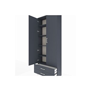 Arges Dolap 5 Raflı 2 Çekmeceli 2 Kapaklı 88x30x221 Antrasit-antrasit