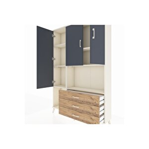 Arges Dolap 6 Raflı 3 Çekmeceli 3 Kapaklı 132x30x195 Aytaşı-antrasit/çam