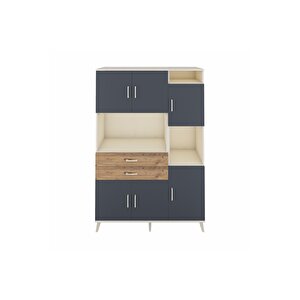 Hyperion Dolap 9 Raflı 2 Çekmeceli 6 Kapaklı 132x44x195 Aytaşı-antrasit/çam