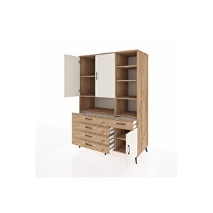 Kronos Dolap 8 Raflı 5 Çekmeceli 3 Kapaklı 132x59x195 Çam-aytaşı/çam