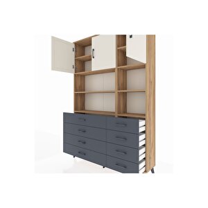 Arges Dolap 8 Raflı 8 Çekmeceli 3 Kapaklı 132x30x195 Çam-aytaşı/antrasit