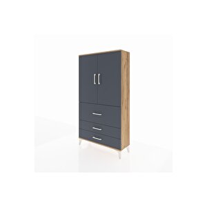 Arges Dolap 3 Raflı 3 Çekmeceli 2 Kapaklı 88x30x163 Çam-antrasit