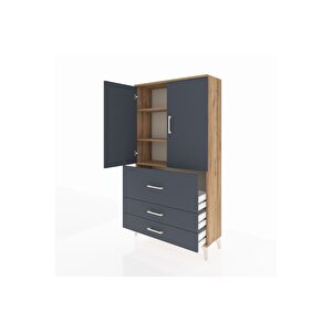Arges Dolap 3 Raflı 3 Çekmeceli 2 Kapaklı 88x30x163 Çam-antrasit