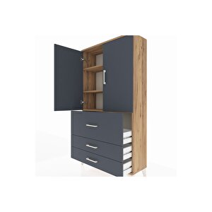 Arges Dolap 3 Raflı 3 Çekmeceli 2 Kapaklı 88x30x163 Çam-antrasit