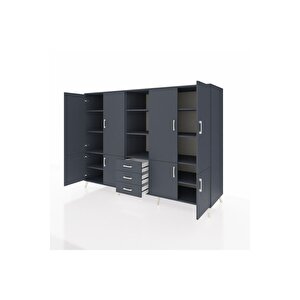 Kronos Dolap 11 Raflı 3 Çekmeceli 8 Kapaklı 220x59x163 Antrasit-antrasit