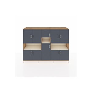 Hyperion Dolap 14 Raflı 10 Kapaklı 220x44x163 Çam-antrasit/aytaşı