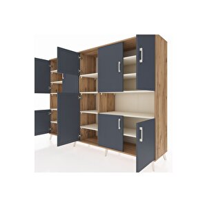 Hyperion Dolap 14 Raflı 10 Kapaklı 220x44x163 Çam-antrasit/aytaşı