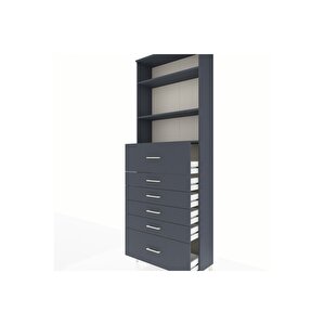 Arges Dolap 3 Raflı 6 Çekmeceli 88x30x243 Antrasit-antrasit