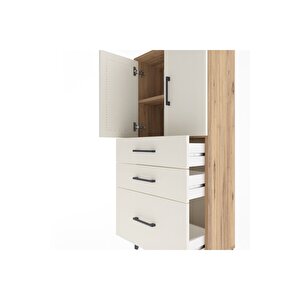 Arges Dolap 2 Raflı 3 Çekmeceli 2 Kapaklı 60x30x134 Çam-aytaşı