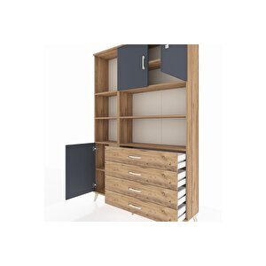 Arges Dolap 8 Raflı 4 Çekmeceli 3 Kapaklı 132x30x195 Çam-antrasit/çam